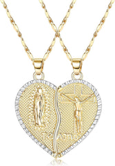 18K Gold Plated Couples Necklace Virgin Mary Necklace Jesus Necklace Heart Necklace Plated Gold Necklace Couple Jewelry for Him and Her