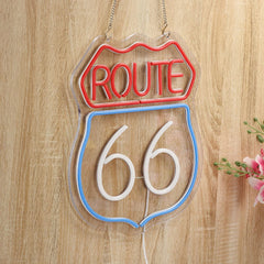Historic Route 66 Neon Sign Wall Art Decoration