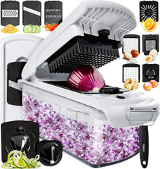 Vegetable Chopper - Spiralizer Vegetable Slicer - Onion Chopper with Container - Pro Food Chopper - Slicer Dicer Cutter - (9 in 1, White)