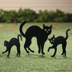 Set of 3 Halloween Metal Black Cat Stakes