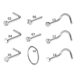 21 Pcs Nose Rings Studs L Shape - Hypoallergenic
