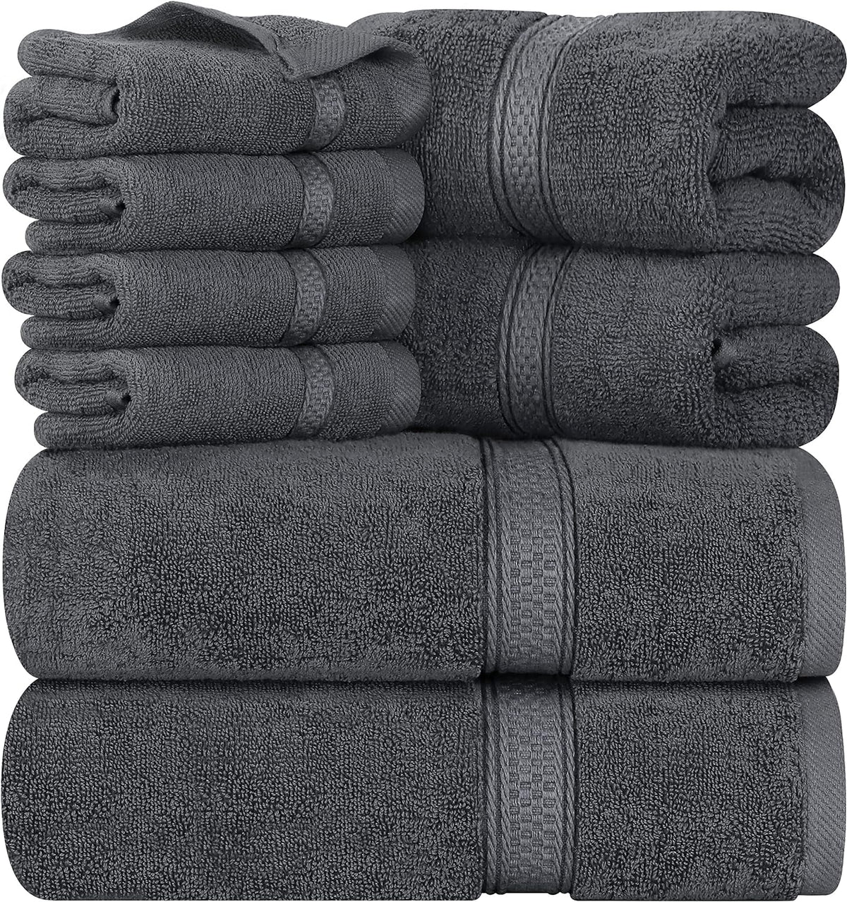Towels 8-Piece Premium Towel Set, 2 Bath Towels, 2 Hand Towels, and 4 Wash Cloths, 600 GSM 100% Ring Spun Cotton Highly Absorbent Towels for Bathroom, Gym, Hotel, and Spa (Grey)