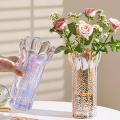 Embossed Flower Shape Crystal Glass Vase