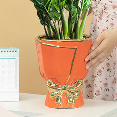 Gold Edge Bow Ceramic Vase