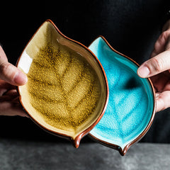 Leaf Cracked Ceramic Snack Plate