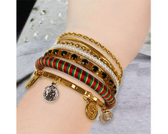 7Pcs Bohemia Burnished Gold Bangle Bracelet Set for Women