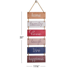 Large Hanging Wall Sign: Rustic Wooden Decor (Home, Family, Love, Laugh, Live, Happiness) Hanging Wood Wall Decoration (11.75" x 32")