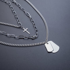 4Pcs Set Punk Silver Necklaces For Men Women
