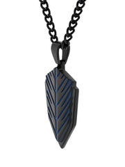 Men's Black & Blue Stainless Steel Armor Shield Pendant Necklace