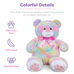 38in Giant Soft Plush Teddy Bear Toy w/ Bow Tie, Footprints - Pastel