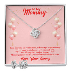 To my mommy-I can hear you Love Knot Earring & Necklace Set