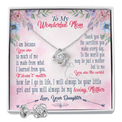To My wanderful Mom Love Knot Earring & Necklace Set