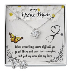 To my Nurse Mom Love Knot Earring & Necklace Set