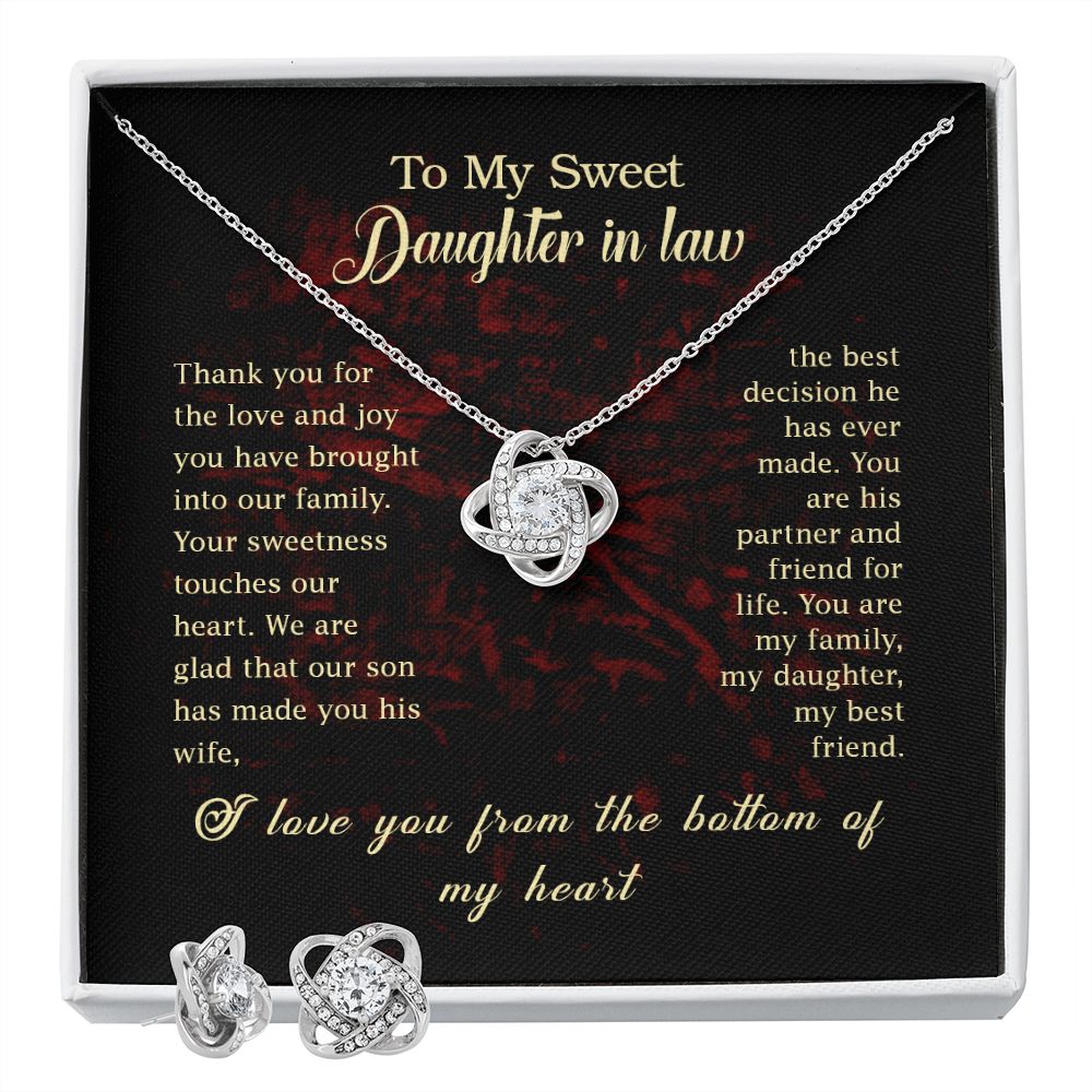 To my Sweet Daughter In Law  Love Knot Earring & Necklace Set