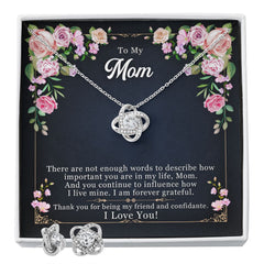 To My Mom, There are not enough words to say I Love Knot Earring & Necklace Set