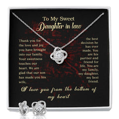To my Sweet Daughter In Law  Love Knot Earring & Necklace Set