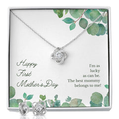 Happy First Mother's Day Love Knot Earring & Necklace Set