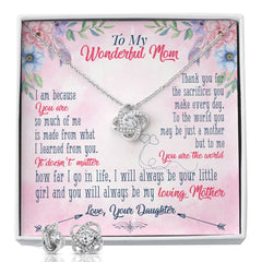 To My wanderful Mom Love Knot Earring & Necklace Set