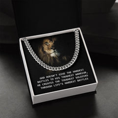 GOD DOESN'T GIVE THE HARDEST BATTLES TO HIS TOUGHEST WARRIOR Motivational Men Cuban Link Chain Gift Set