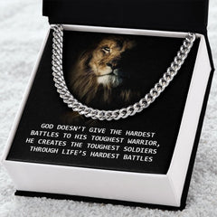 GOD DOESN'T GIVE THE HARDEST BATTLES TO HIS TOUGHEST WARRIOR Motivational Men Cuban Link Chain Gift Set