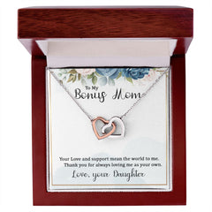 To My Bonus Mom Interlocking Hearts necklace