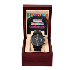 Happy Birthday Black Chronograph Men's Gift Watch