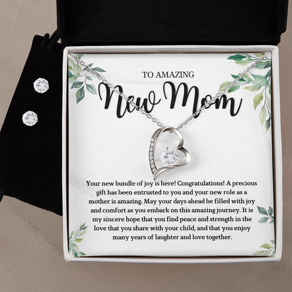 To Amazing new mom Forever Love Necklace and Cubic Zirconia Earring Set