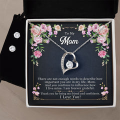 To My Mom There are not enough words Forever Love Necklace and Cubic Zirconia Earring Set