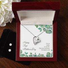 Happy First Mother's Day Forever Love Necklace and Cubic Zirconia Earring Set
