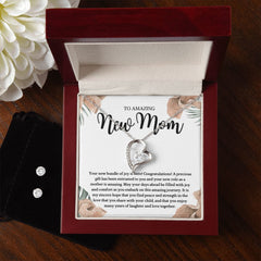 To Amazing new Mom- Forever Love Necklace and Cubic Zirconia Earring Set