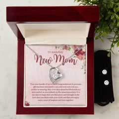 To Amazing new Mom Forever Love Necklace and Cubic Zirconia Earring Set