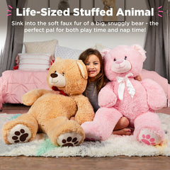 38in Giant Soft Plush Teddy Bear w/ Bow Tie, Footprints - Brown
