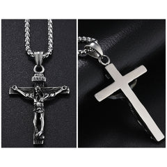 Men's Stainless Steel Jesus Christ Crucifixion Cross Pendant Necklace