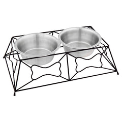 Iron Bone Elevated Pet Diner with Steel Bowls, Large, 54 fl oz.