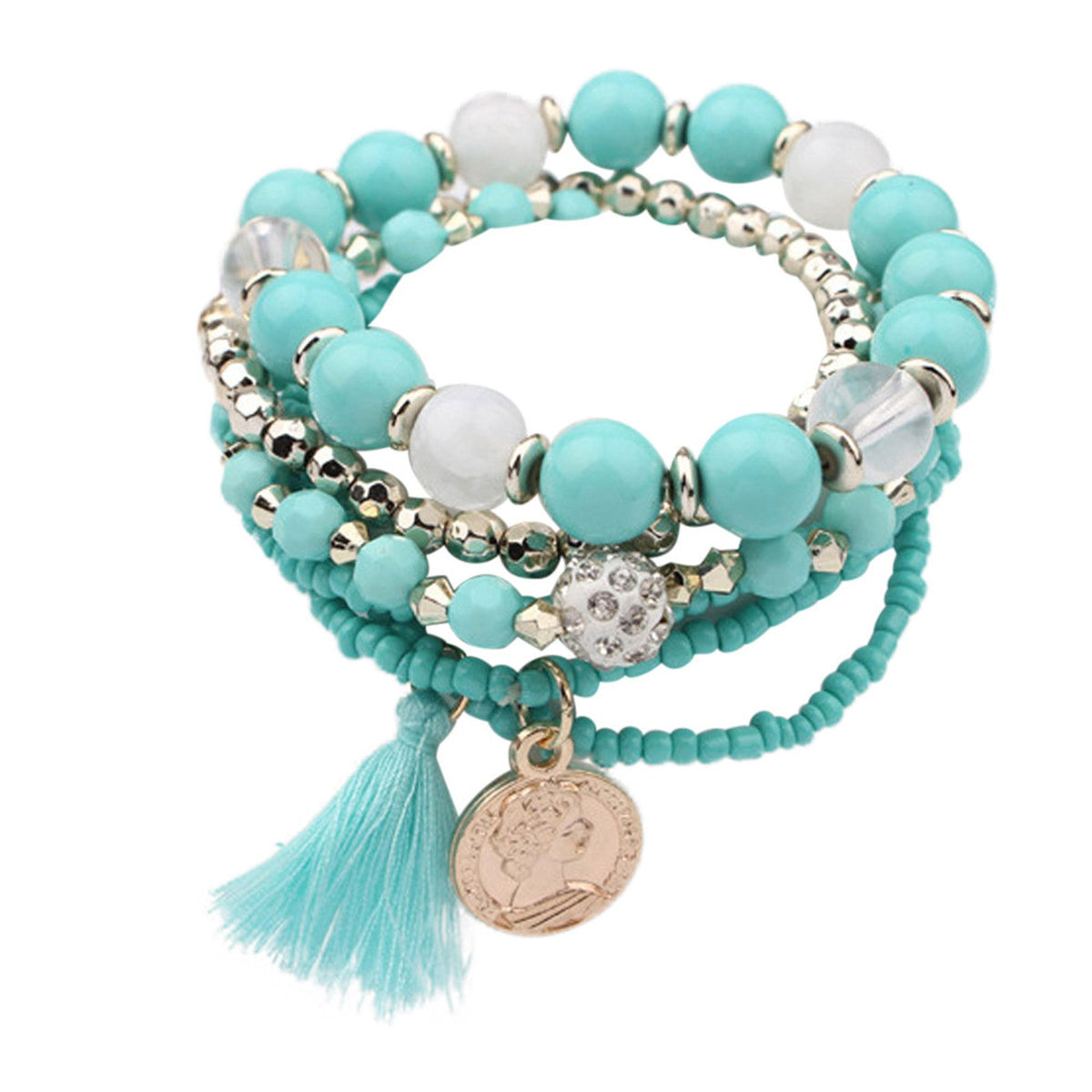 1 Set Stretch Acrylic Beaded Bohemian Women Bracelet Bangle