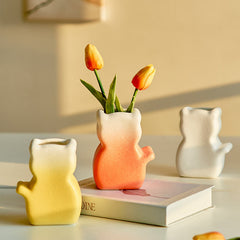 Cute Cat Back View Ceramic Vase