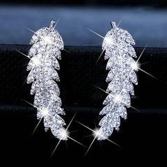 Gorgeous Feather Ear Climbers 925 Sterling Silver Wing Gold Crystal Leaves Cluster Cuff Earrings For Women