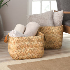 Modern Leather Storage Baskets, Set of 2