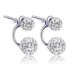 1 Pair Women Jewelry Silver Double Beaded Rhinestone Crystal Stud Earrings
