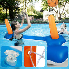 Inflatable Pool Float Set Volleyball Net & Basketball Hoops