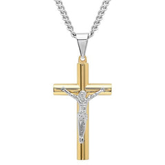 Men's Gold-Tone Stainless Steel Crucifix Pendant Necklace