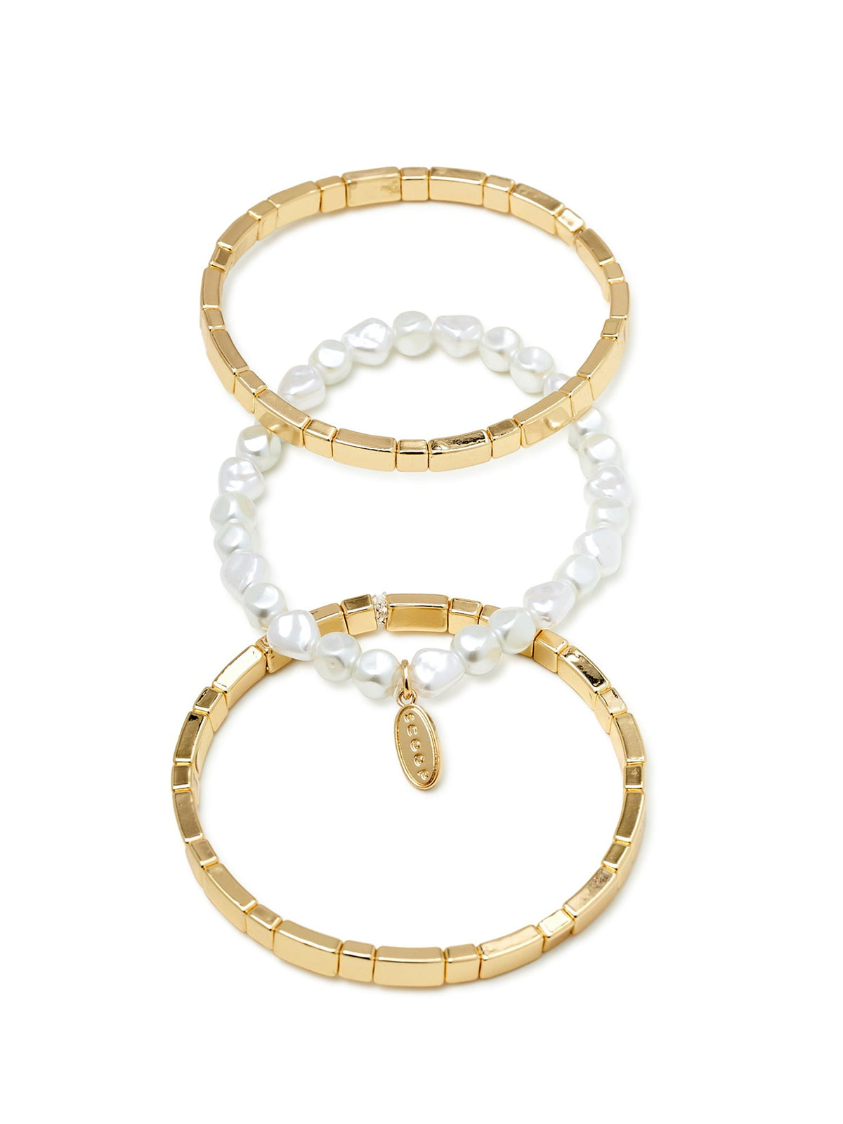 Scoop Women's Faux Pearl &14K Gold Flash-Plated Stretch Bracelet, 3-Piece Set