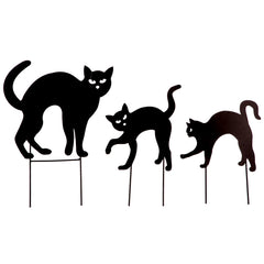 Set of 3 Halloween Metal Black Cat Stakes