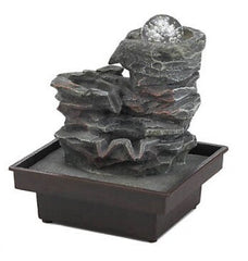 Water Fountain with Glass Orb On Rocks & LED Lights Tabletop Decor, Zen Indoor Fountain 10.5"