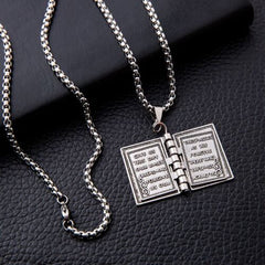 Vintage Silver Cross Bible Book Pendant Necklace Unique Jewelry For Men Women
