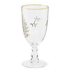Christmas Tree 16 Ounces Pedestal Goblets with Gold Rims, Set of 4