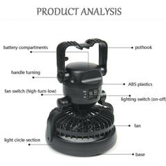 Portable Tent Light LED Lamp Fan Camping Hiking Outdoor Ceiling Equipment