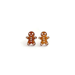 Gingerbread Man Christmas Stud Earrings, Cute Retro Holiday Earrings Jewelry