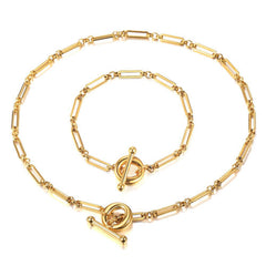 Womens Gold Cable Chain Choker Necklace Bracelet Jewelry Set Stainless Steel