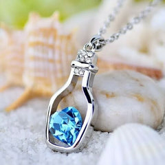 Fashion Statement Necklace Hollow Drift Bottle Jewelry Crystal Heart Pendant